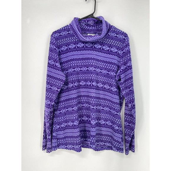 Columbia Womens‎ Sweater Size L Purple Fleece Print Turtleneck Pullover - Picture 1 of 7